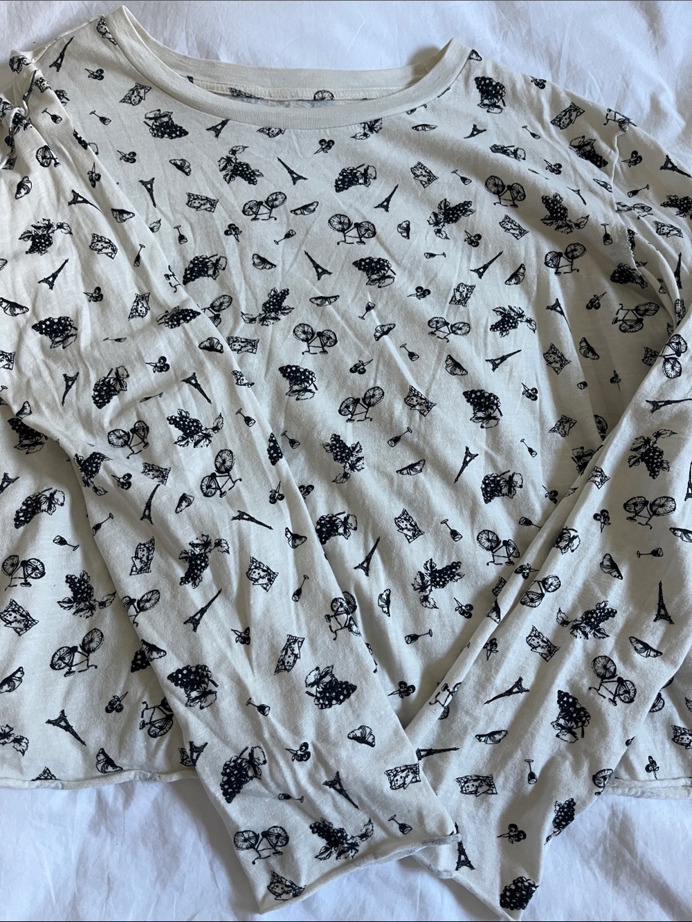 Anthropologie white Maeve Caitlin Boxy Tee cropped Parisian novelty print top